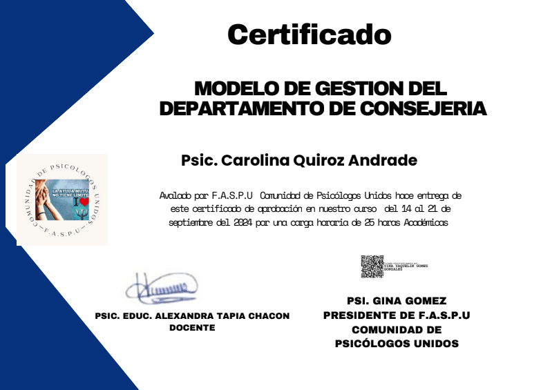 Certificado de formación de Carolina Quiroz Andrade
